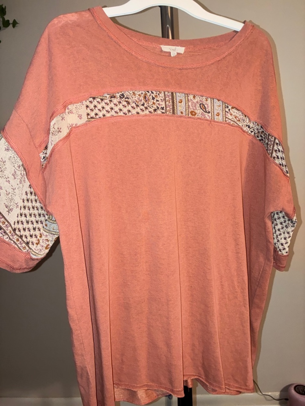 easel Peach Mixed-Print Scoop Neck Tunic